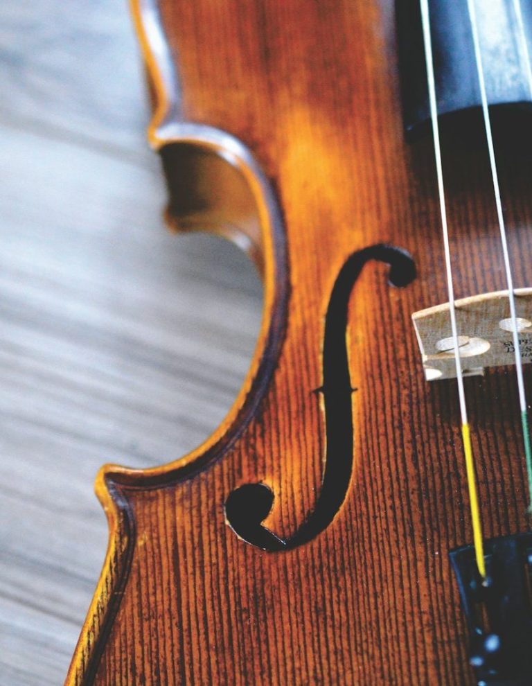 Nahaufnahme eines Teils der Violine mit F-Loch.